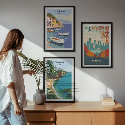 Three-piece wall art piece Cityscapes from Greece, Canada, Australia