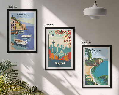 Three-piece wall art piece Cityscapes from Greece, Canada, Australia