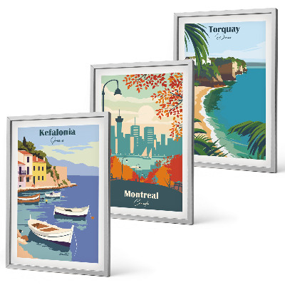 Three-piece wall art piece Cityscapes from Greece, Canada, Australia