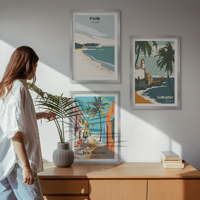 Set of 3 framed wall art pieces Tropical beaches and palm trees