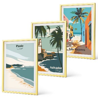 Set of 3 framed wall art pieces Tropical beaches and palm trees