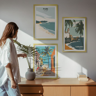 Set of 3 framed wall art pieces Tropical beaches and palm trees