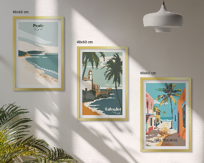Set of 3 framed wall art pieces Tropical beaches and palm trees