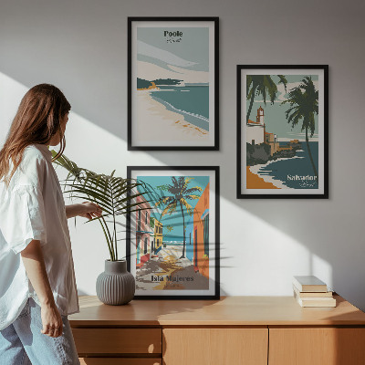 Set of 3 framed wall art pieces Tropical beaches and palm trees