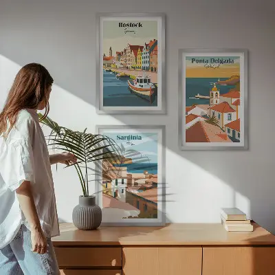 Wall art set featuring views of European coastal cities