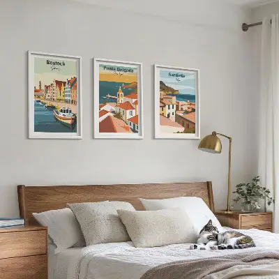 Wall art set featuring views of European coastal cities