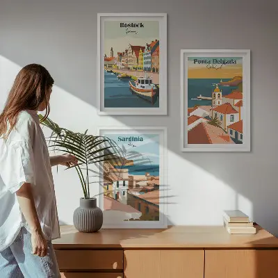Wall art set featuring views of European coastal cities