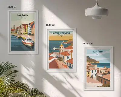 Wall art set featuring views of European coastal cities