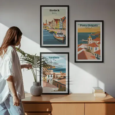 Wall art set featuring views of European coastal cities