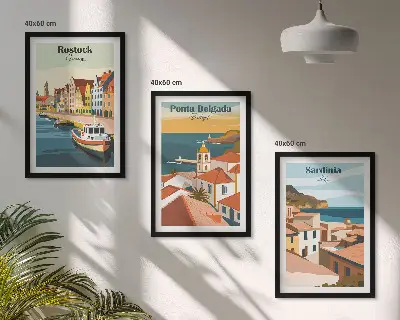 Wall art set featuring views of European coastal cities