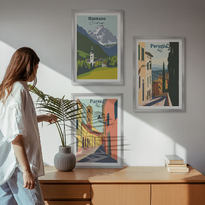 Three-piece wall art piece Mountain landscapes and Italy