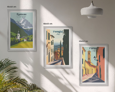 Three-piece wall art piece Mountain landscapes and Italy