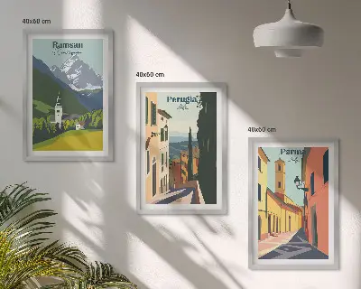 Three-piece mountain landscape and Italy wall art set three-piece wall art set