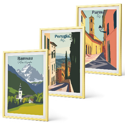 Three-piece wall art piece Mountain landscapes and Italy