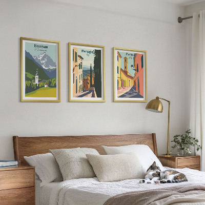 Three-piece wall art piece Mountain landscapes and Italy