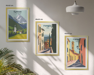Three-piece wall art piece Mountain landscapes and Italy