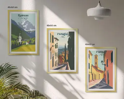 Three-piece mountain landscape and Italy wall art set three-piece wall art set