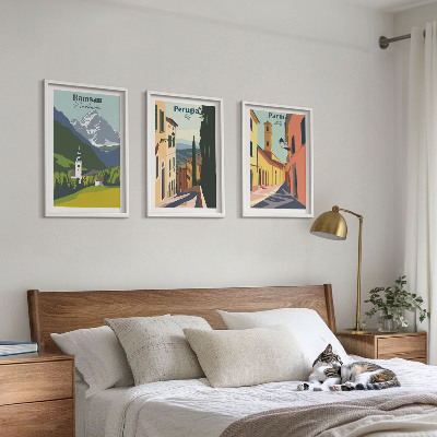 Three-piece wall art piece Mountain landscapes and Italy