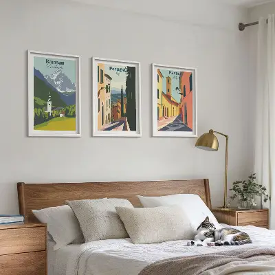 Three-piece mountain landscape and Italy wall art set three-piece wall art set
