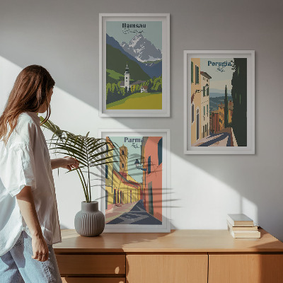 Three-piece wall art piece Mountain landscapes and Italy