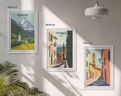 Three-piece mountain landscape and Italy wall art set three-piece wall art set
