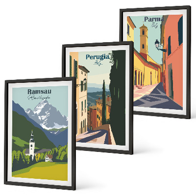 Three-piece wall art piece Mountain landscapes and Italy