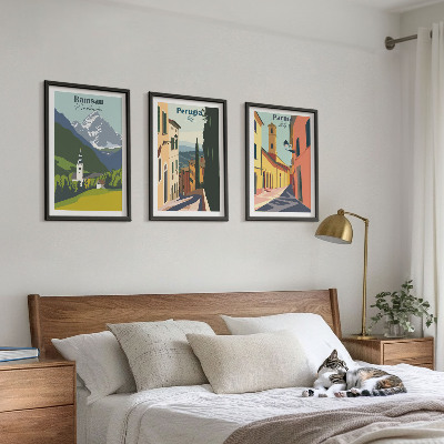 Three-piece wall art piece Mountain landscapes and Italy