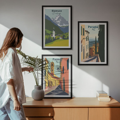 Three-piece wall art piece Mountain landscapes and Italy