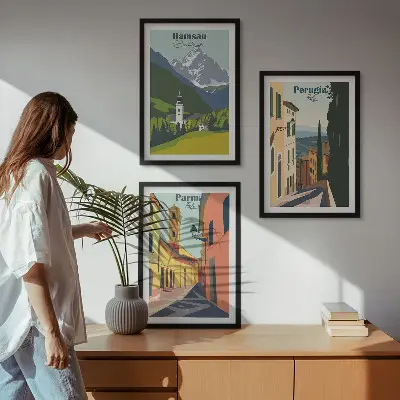 Three-piece mountain landscape and Italy wall art set three-piece wall art set