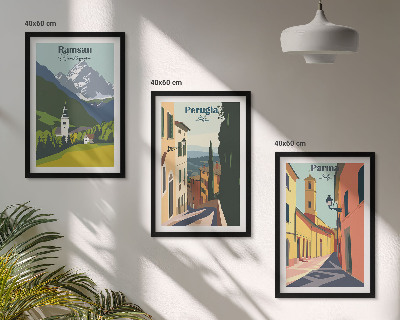 Three-piece wall art piece Mountain landscapes and Italy