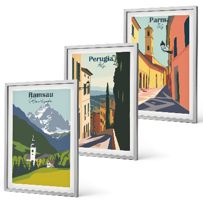 Three-piece wall art piece Mountain landscapes and Italy