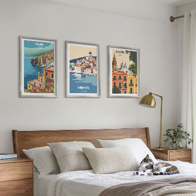 Set of 3 framed wall art pieces City landscapes with buildings