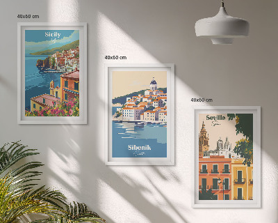 Set of 3 framed wall art pieces City landscapes with buildings