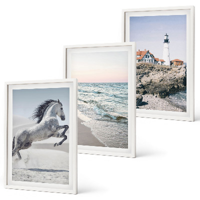 Wall art set Horses beach lighthouse waves