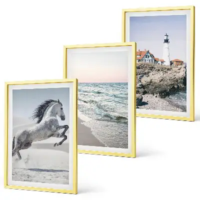 Wall art set featuring horses, a beach, a lighthouse, and ocean waves