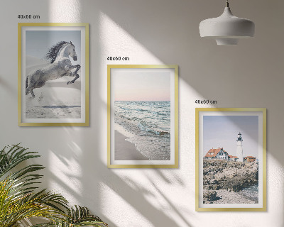 Wall art set Horses beach lighthouse waves