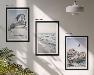 Wall art set Horses beach lighthouse waves