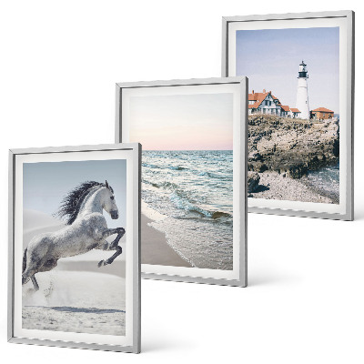 Wall art set Horses beach lighthouse waves