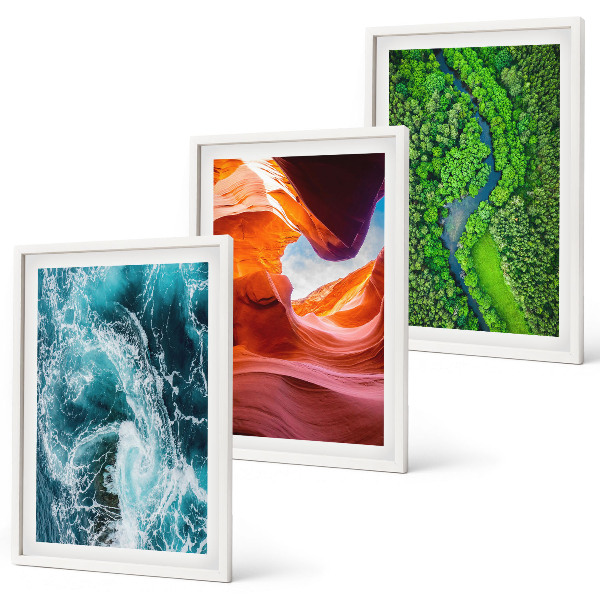 Three-piece wall art piece Water movement canyon green forest
