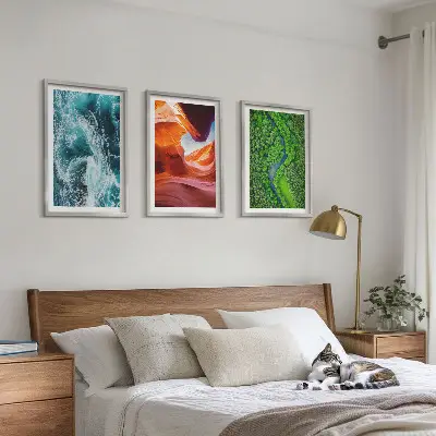 Three-piece wall art set canyon green forest water movement print