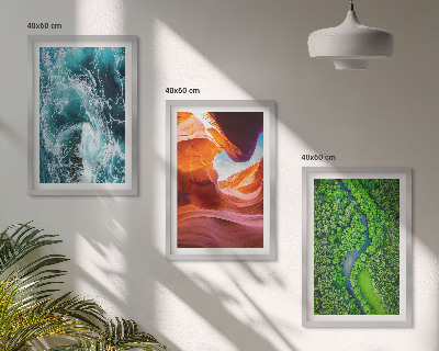 Three-piece wall art piece Water movement canyon green forest