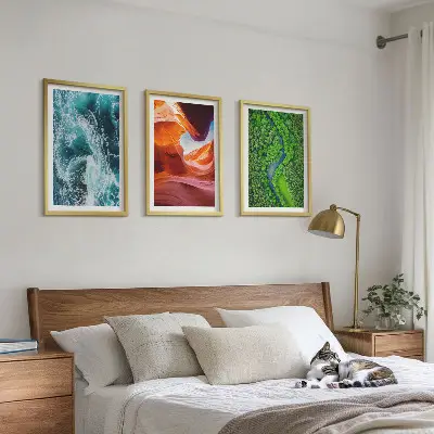 Three-piece wall art set canyon green forest water movement print