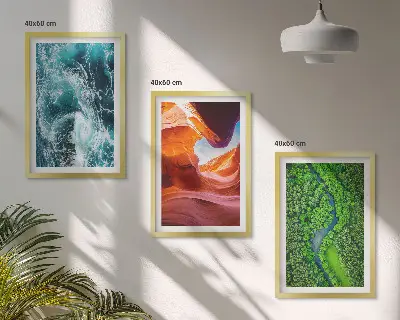 Three-piece wall art set canyon green forest water movement print