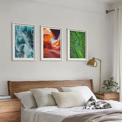Three-piece wall art set canyon green forest water movement print