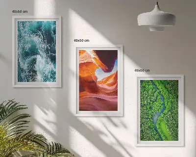 Three-piece wall art set canyon green forest water movement print