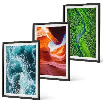Three-piece wall art set canyon green forest water movement print