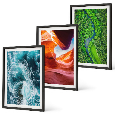 Three-piece wall art piece Water movement canyon green forest