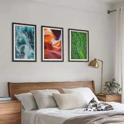 Three-piece wall art set canyon green forest water movement print