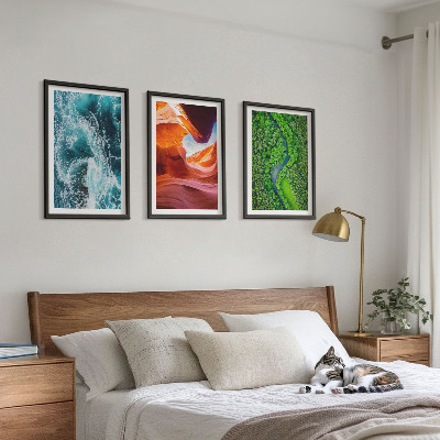 Three-piece wall art piece Water movement canyon green forest