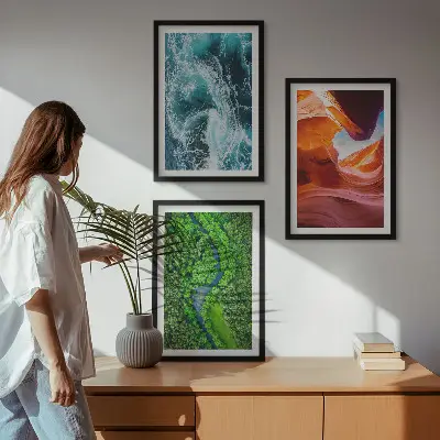 Three-piece wall art set canyon green forest water movement print